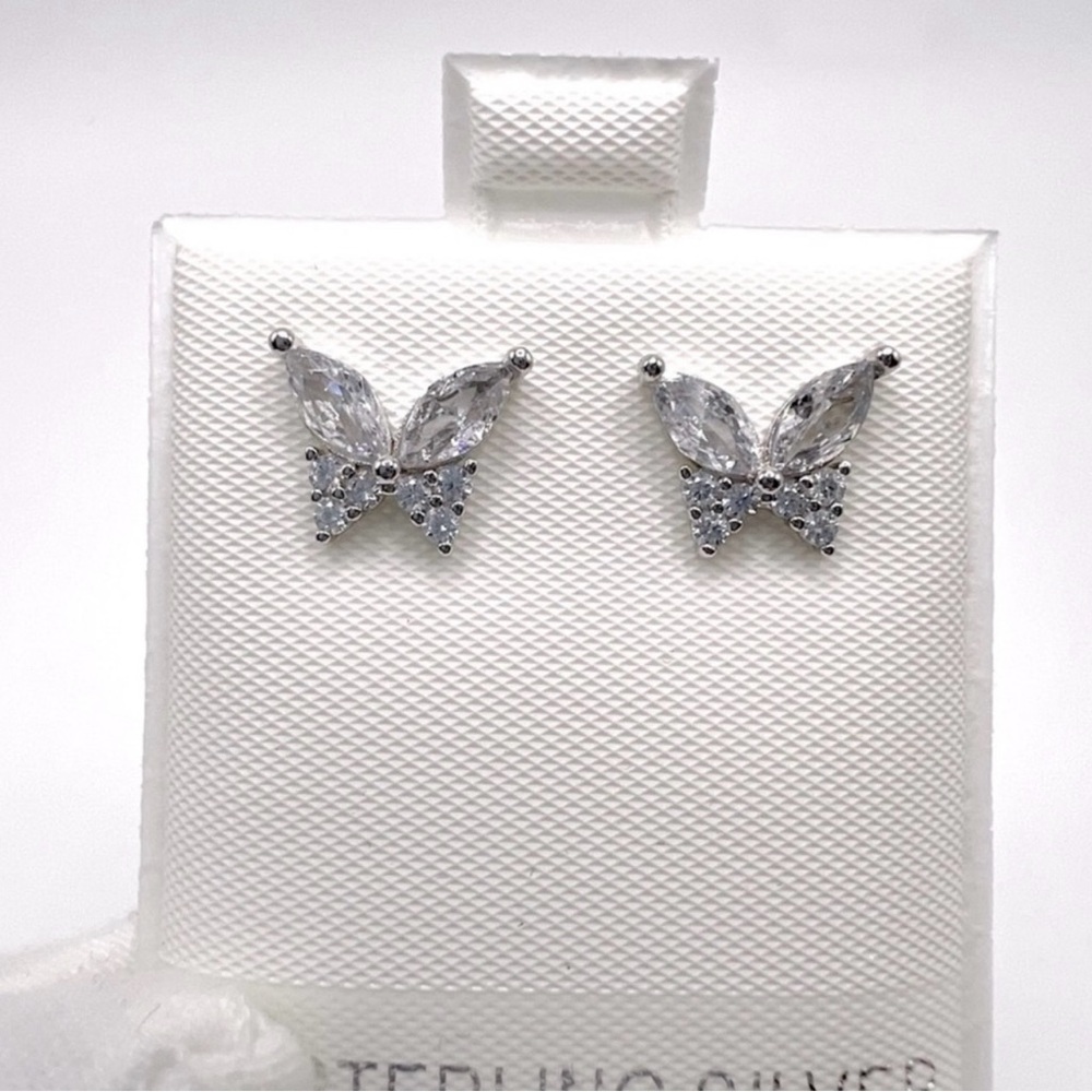 .925 Sterling Silver Butterfly Cz Earrings - Picture 7 of 11